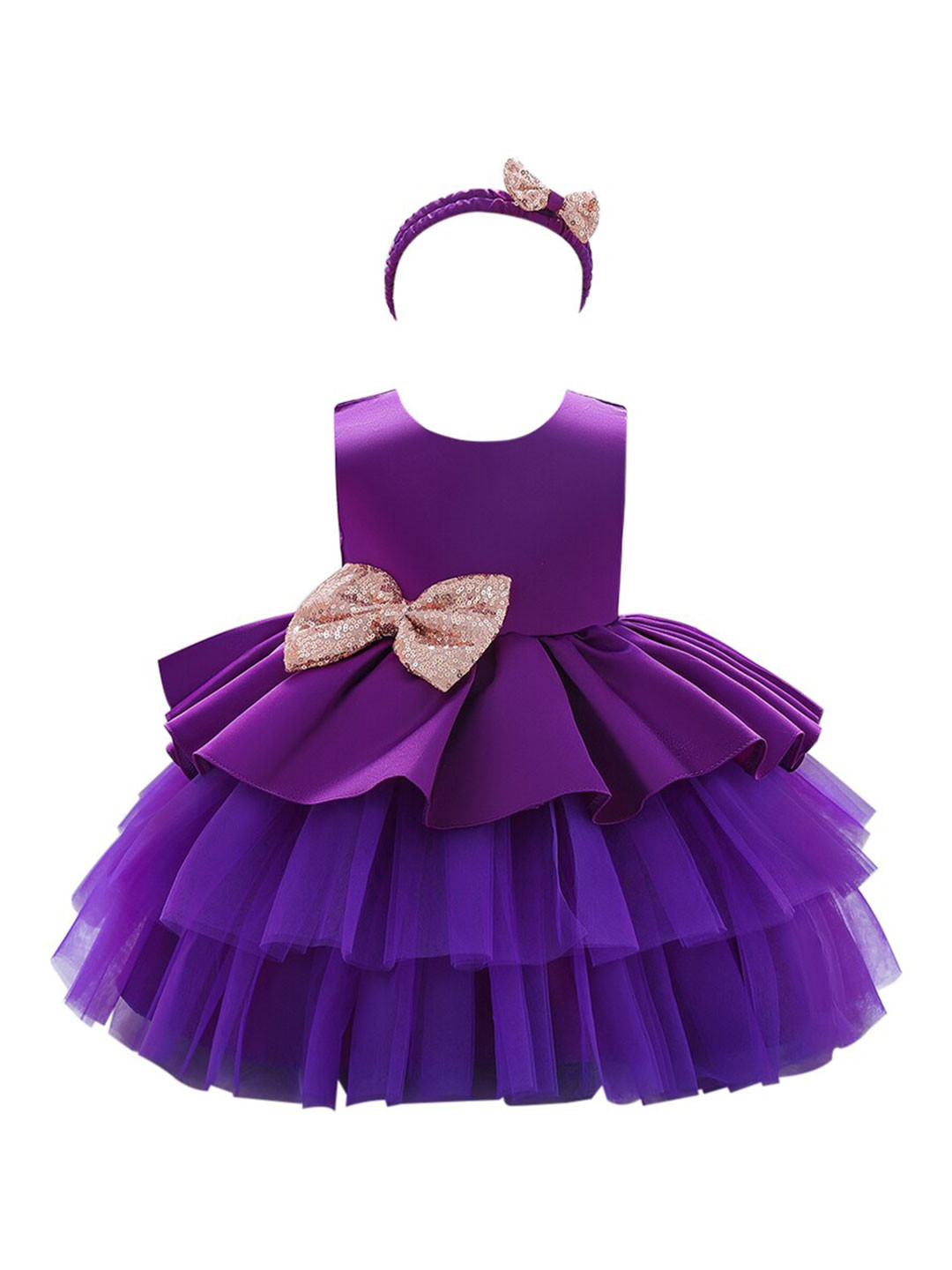 StyleCast Girls Purple Sleeveless Layered Balloon Fit and Flare Mini Dress