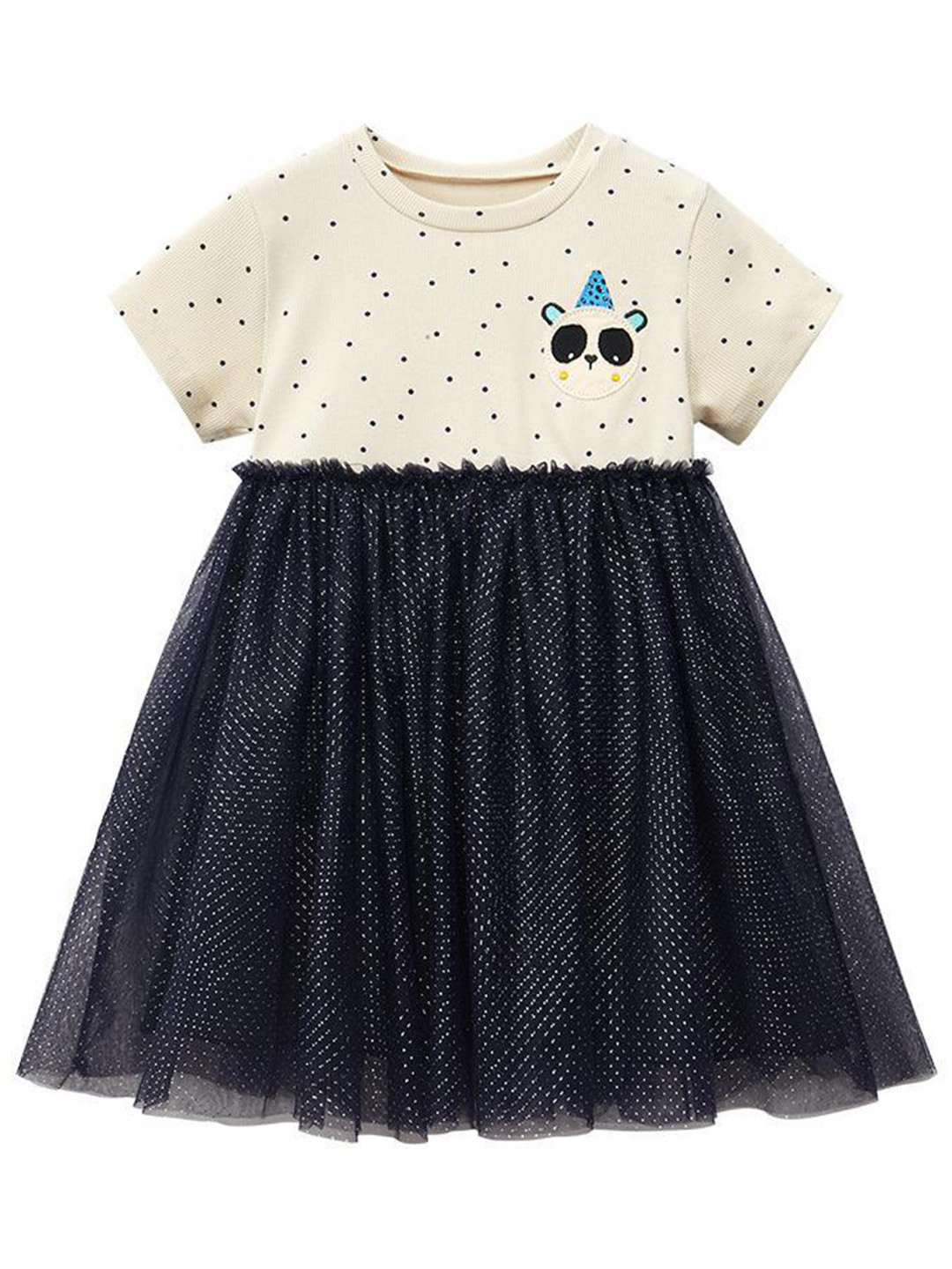 StyleCast Beige Polka Dot Printed Embellished Cotton T-shirt Dress