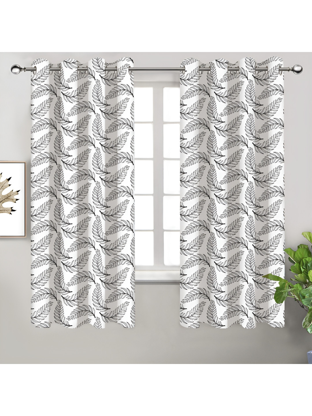 Airwill Black & White 2Pcs Floral Room Darkening Window Curtain