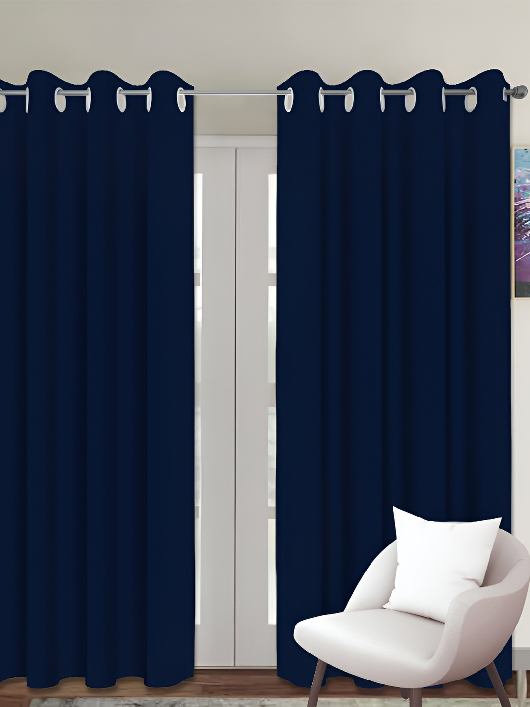 Airwill Blue 2 Pcs Room Darkening Cotton Long Door Curtain