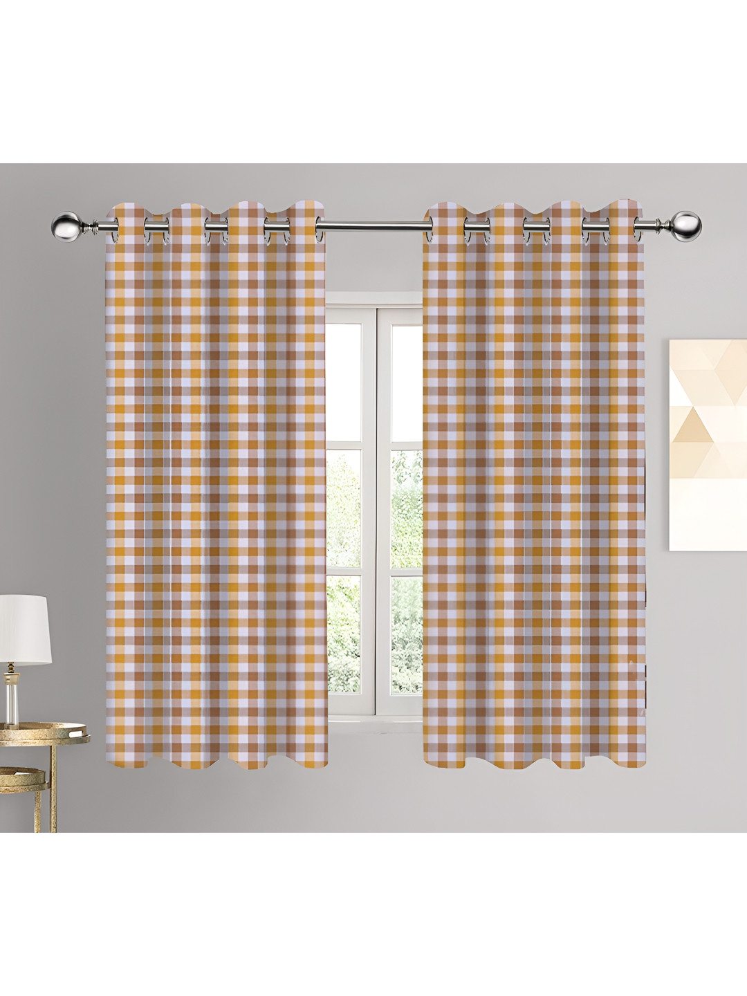 Airwill Yellow & White 2Pcs Geometric  Room Darkening Window Curtain