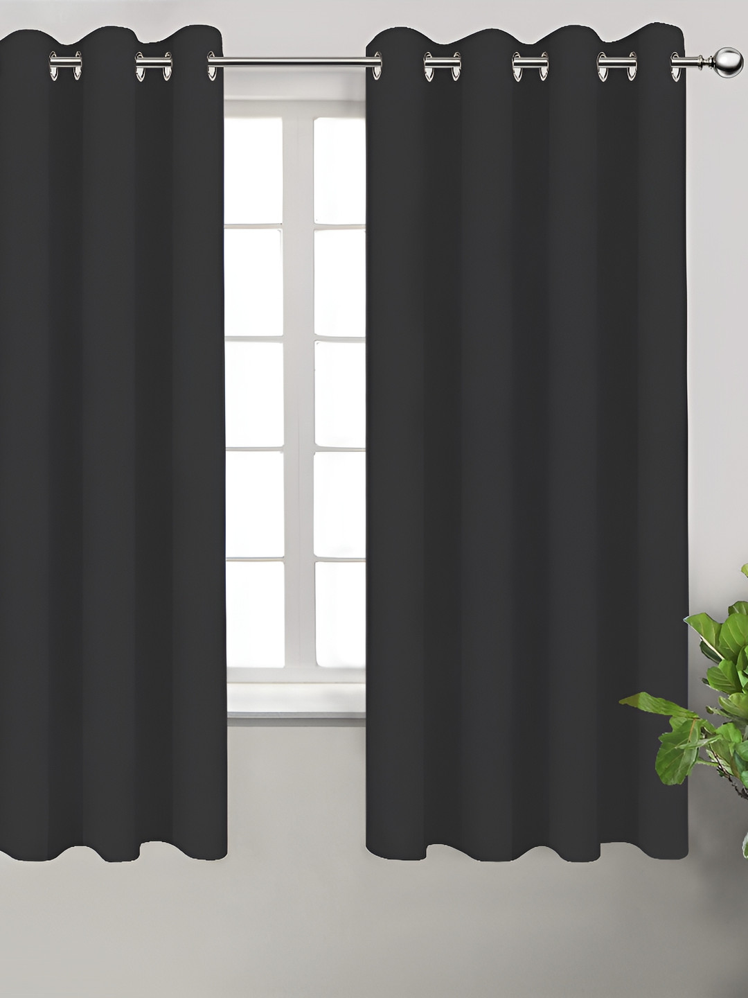 Airwill Dark Grey 2 Pieces Cotton Room Darkening Window Curtains