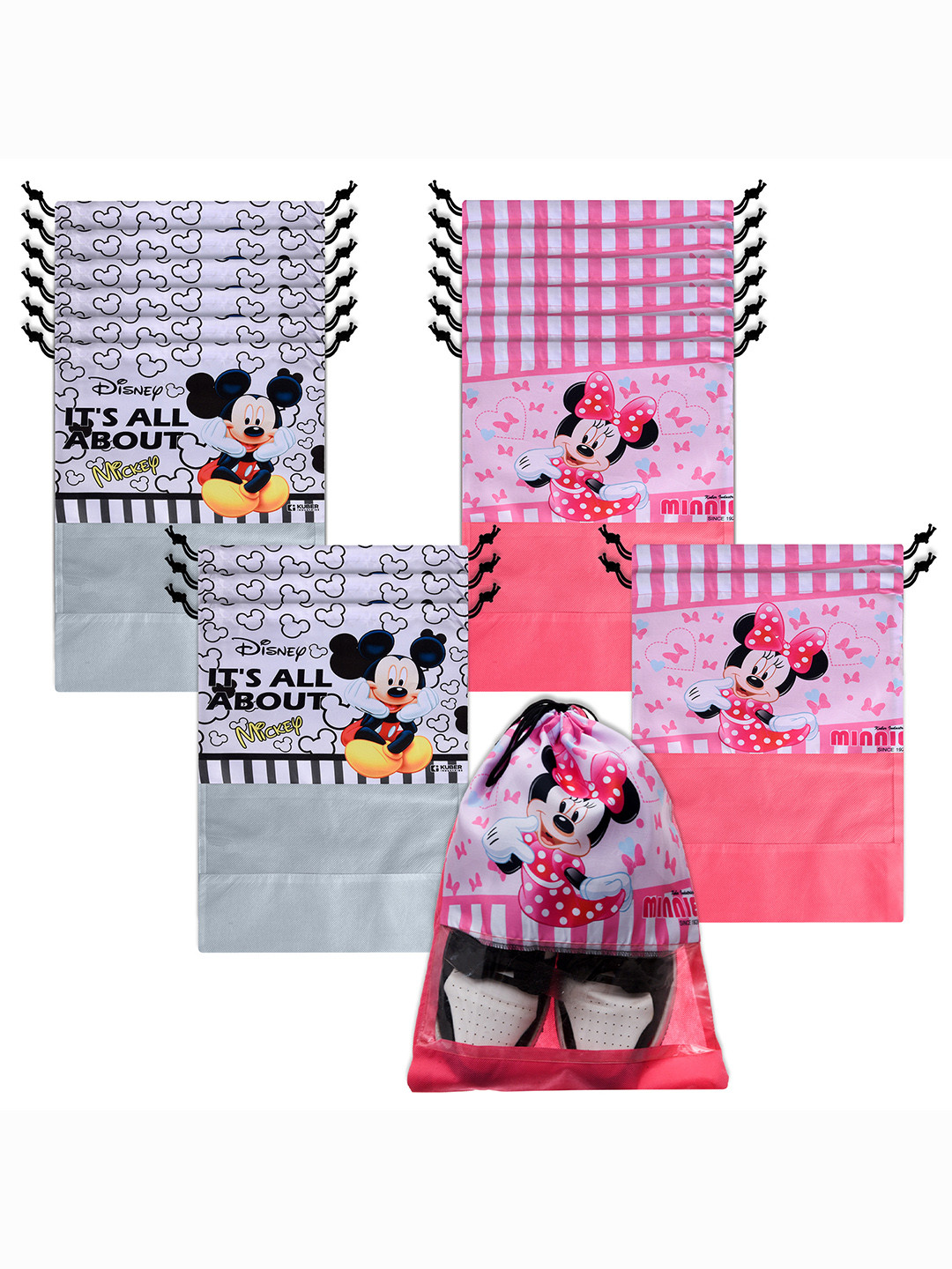 Kuber Industries White & Pink 18 Pieces Water Proof Shoe Organizer