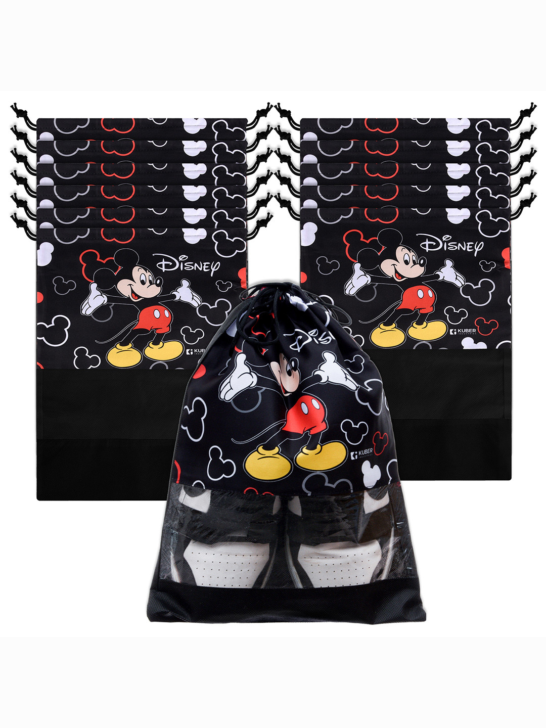 Kuber Industries Black & Red 12 Pcs Disney Mickey Printed Shoe Organizer with Clear window