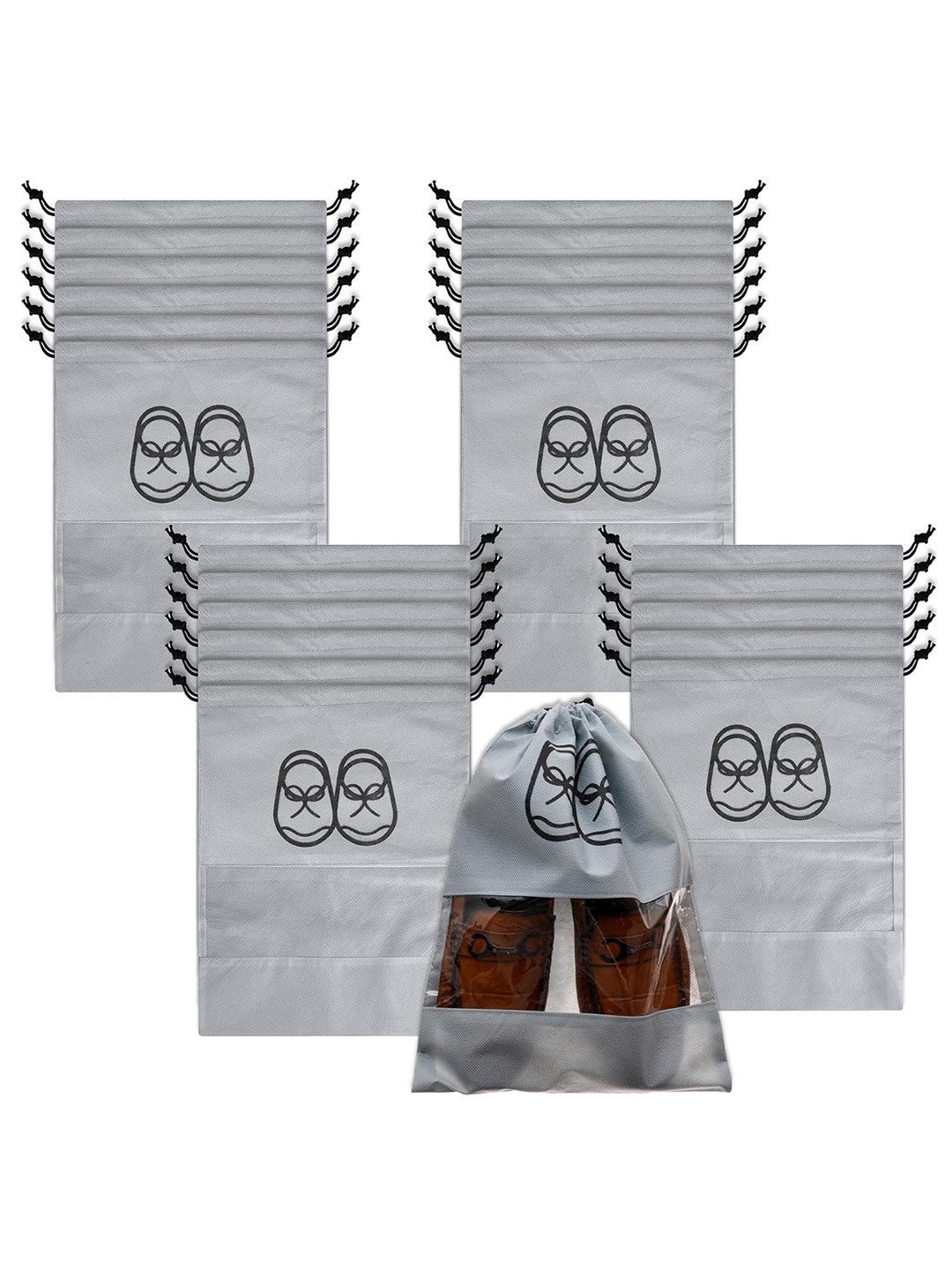 Kuber Industries Set Of 24 Graphic Printed Waterproof Shoe Bags With Clear Window