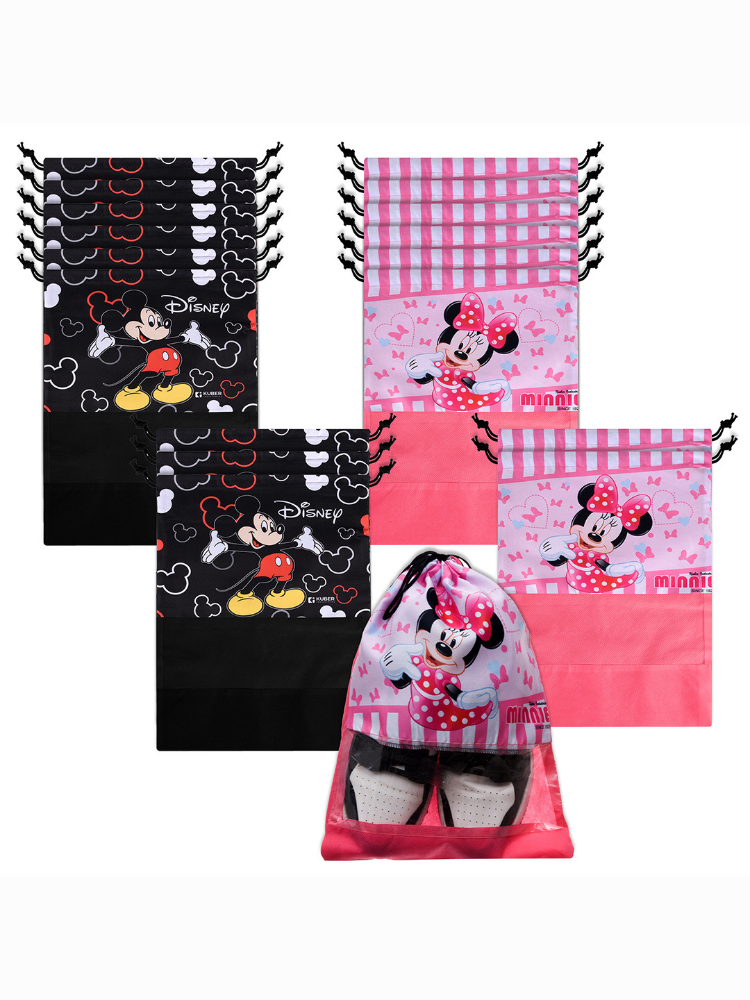 Kuber Industries Pink & White 18 Pieces Printed Shoe Organizer with Clear window