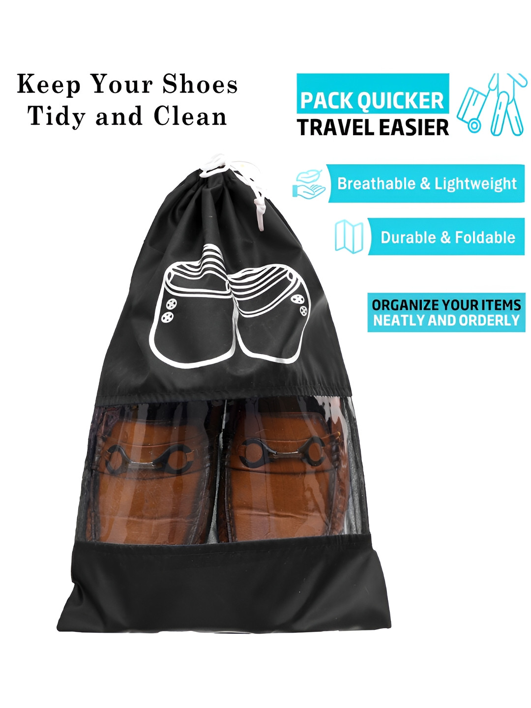 Kuber Industries Set Of 12 Graphic Printed Waterproof Shoe Bags With Clear Window