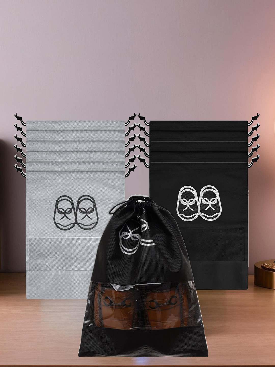 Kuber Industries Black 12 Pieces Water Resistant Shoes Cover Organisers