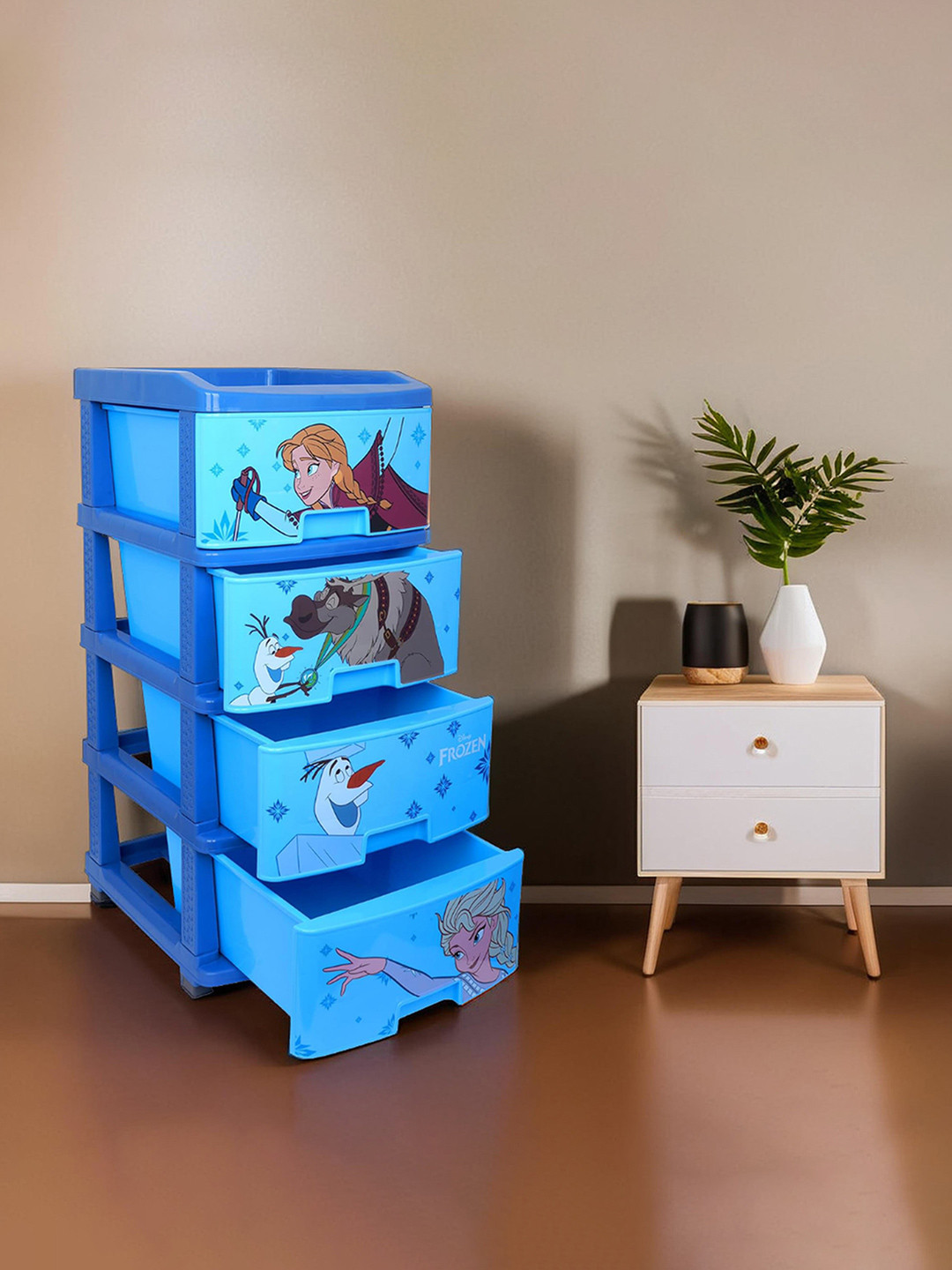Kuber Industries Blue & Brown 4 Tier Disney Frozen Printed Drawer Rack Organisers