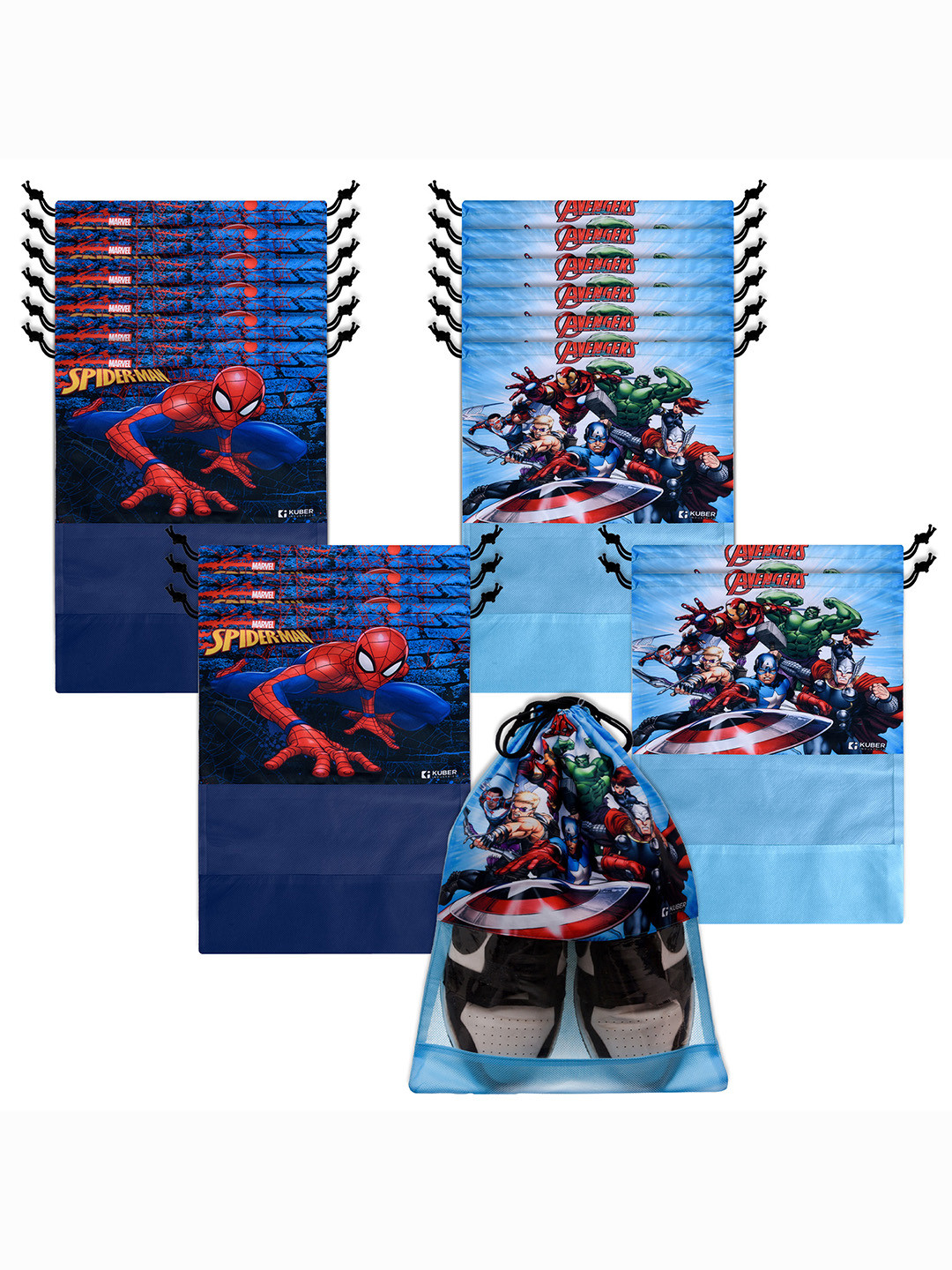 Kuber Industries Blue 18 Pieces Marvel Avengers Printed Shoe Organizer with Clear window