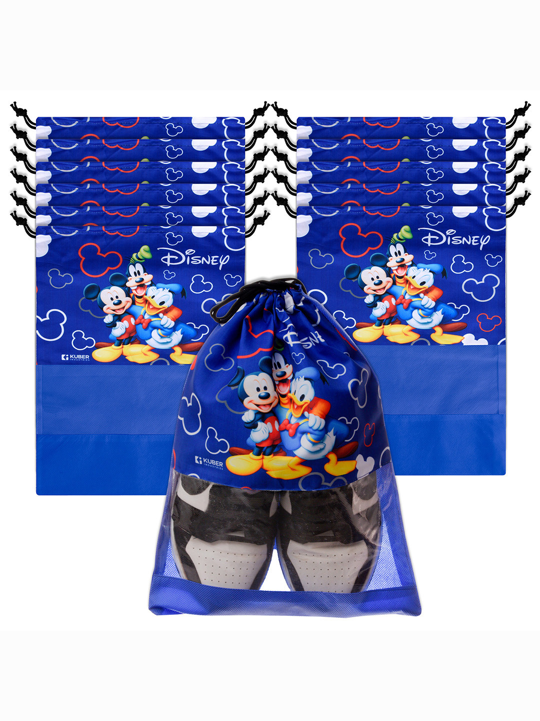 Kuber Industries Blue 12 Pieces Mickey & Friends Printed Shoe Organizer