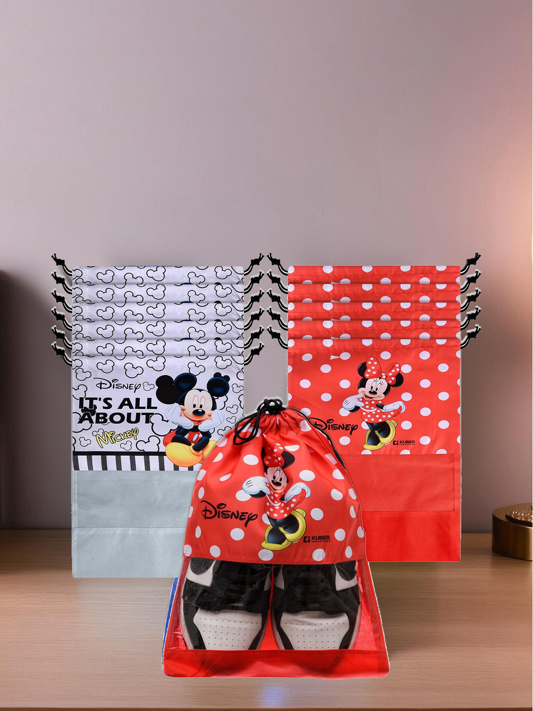 Kuber Industries Pack of 12 Minnie Mouse Printed Shoe Bag