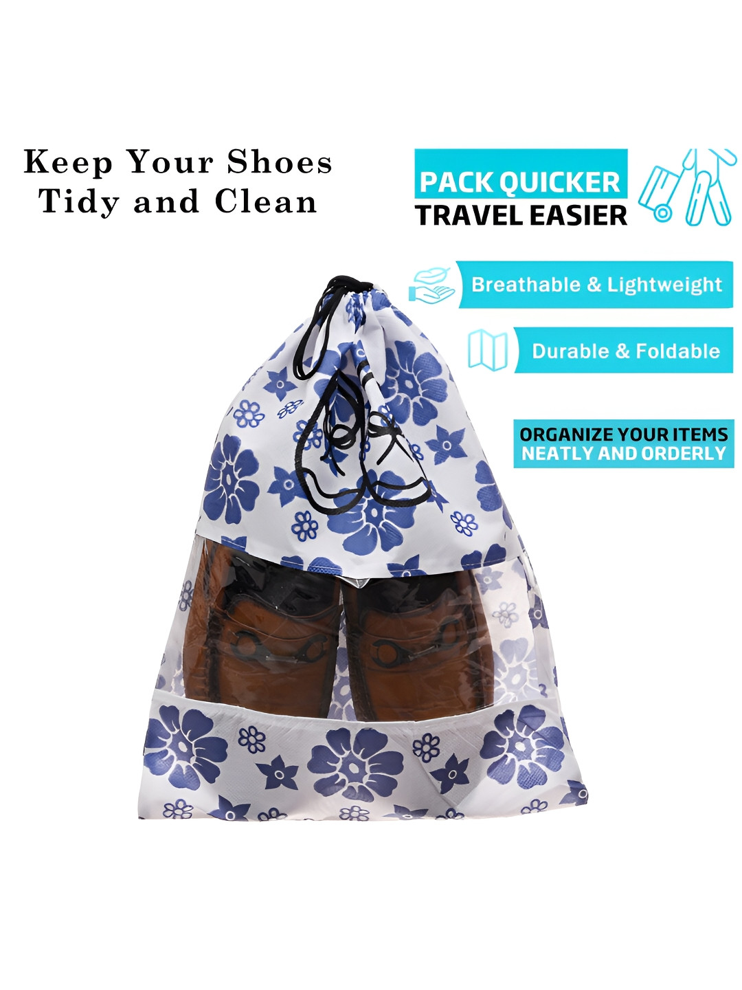 Kuber Industries Pack of 24 Floral Printed Shoe Bag
