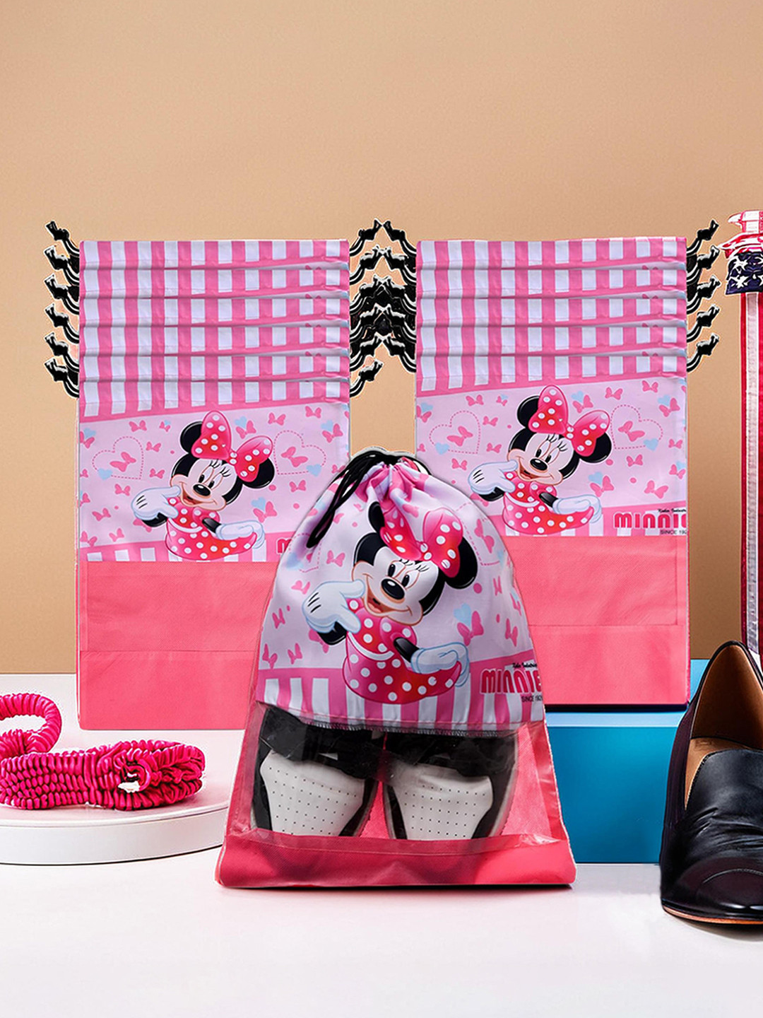 Kuber Industries Pack of 12 Minnie Mouse Printed Shoe Bag