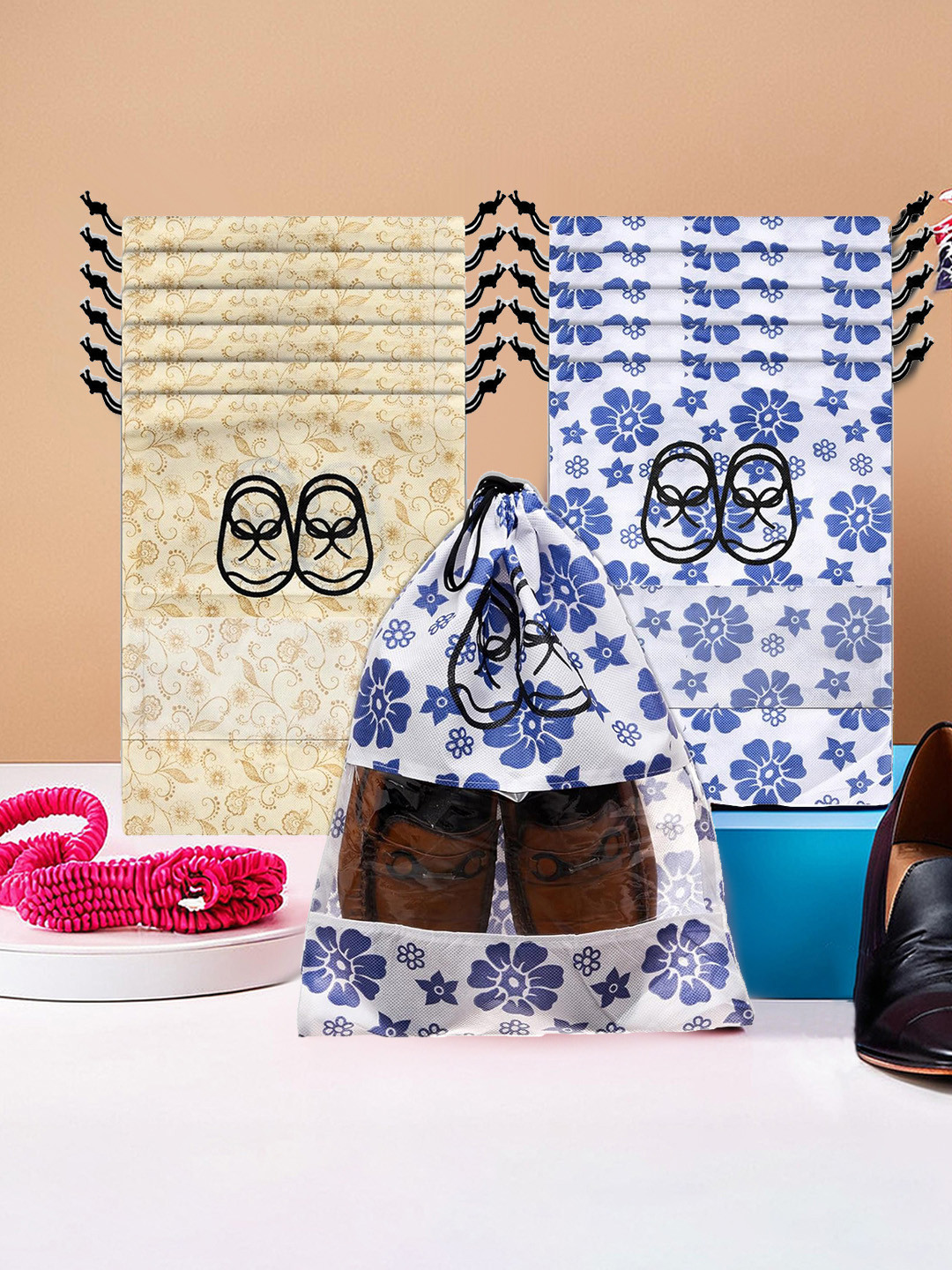 Kuber Industries Pack of 12 Shoe Cover & Organizers With Clear Window