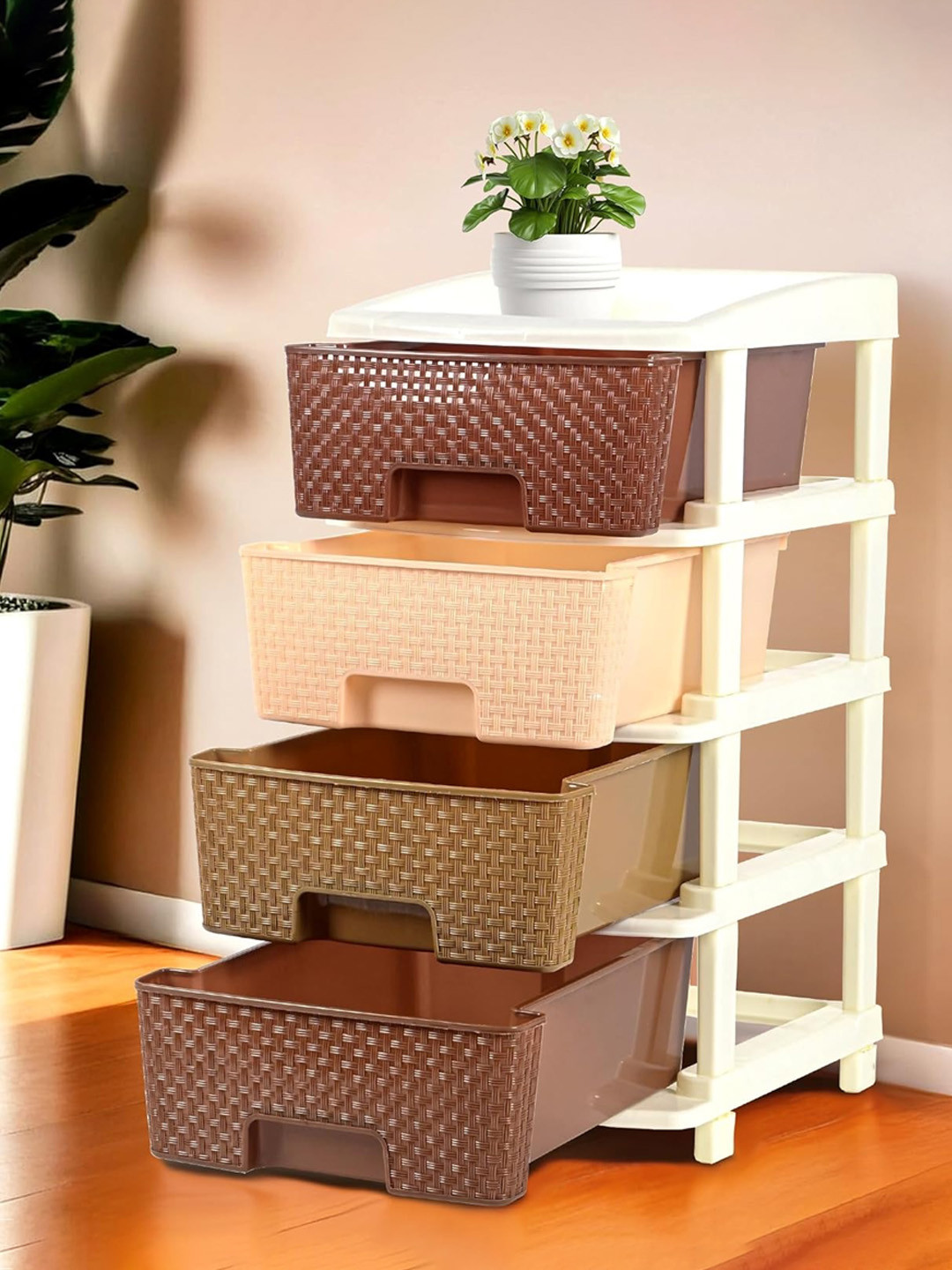 Kuber Industries Beige & Brown 4 Tier Drawer Rack Organisers