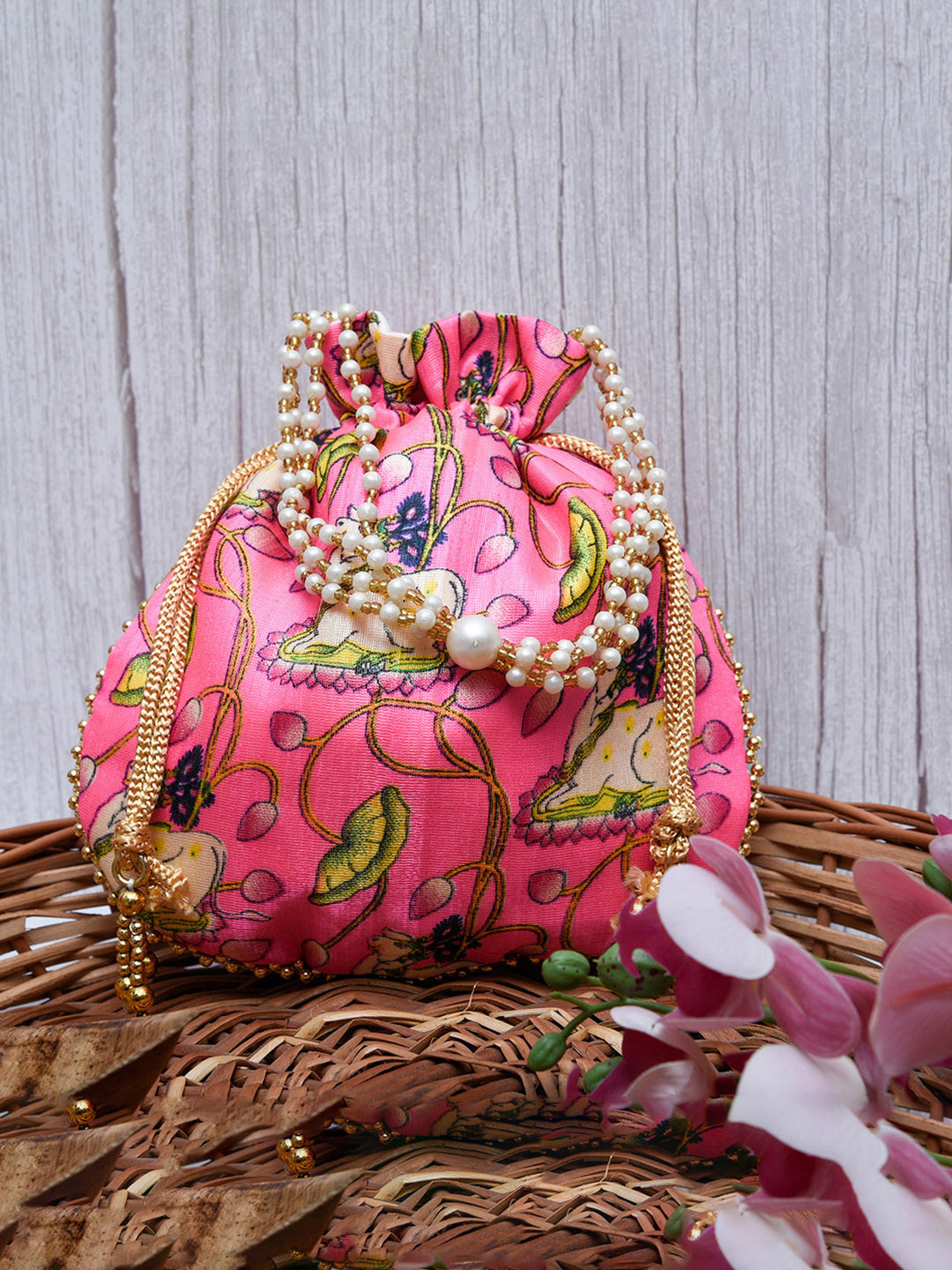 Kuber Industries Set of 3 Floral Printed Party Potli