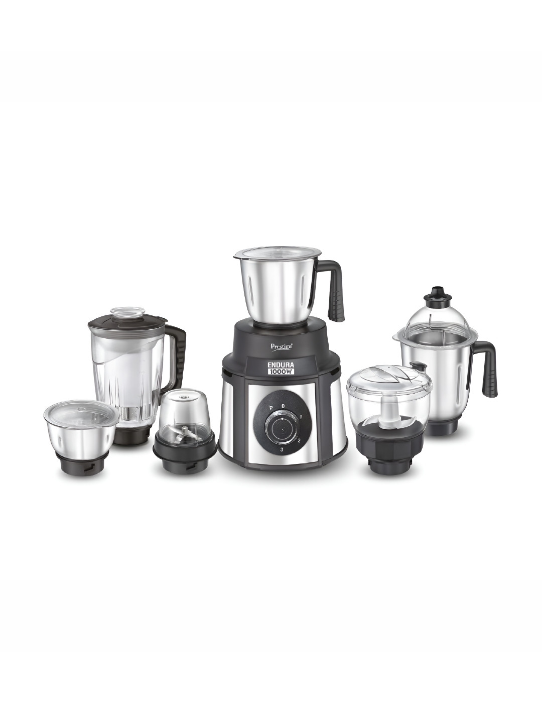 Prestige Endura Stainless Steel Pure Copper Motor 6 Jars Wet and Dry Grinder with Juicer-1000W