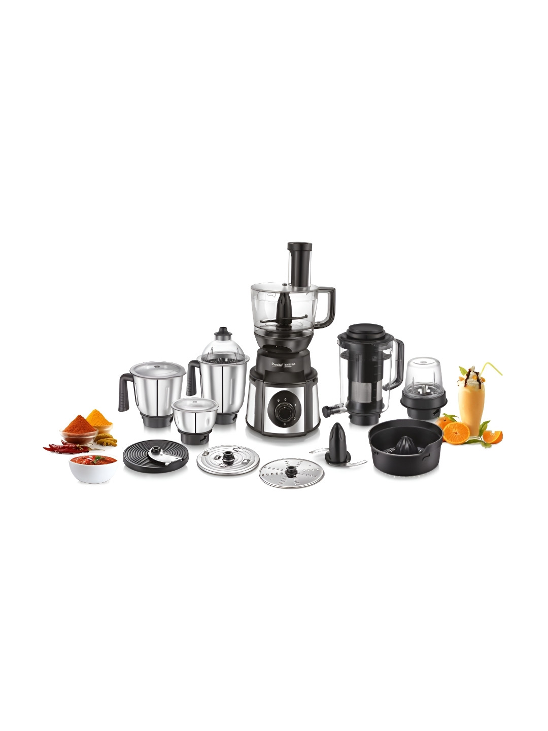 Prestige Endura Pro Black Stainless Steel Multi Utility Jar 6 Jars Wet and Dry Grinder with Juicer-1000W