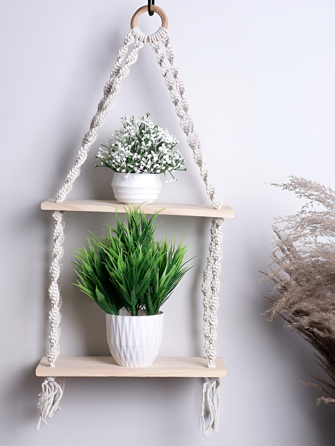 Akaar White & Beige MDF Wall Shelf