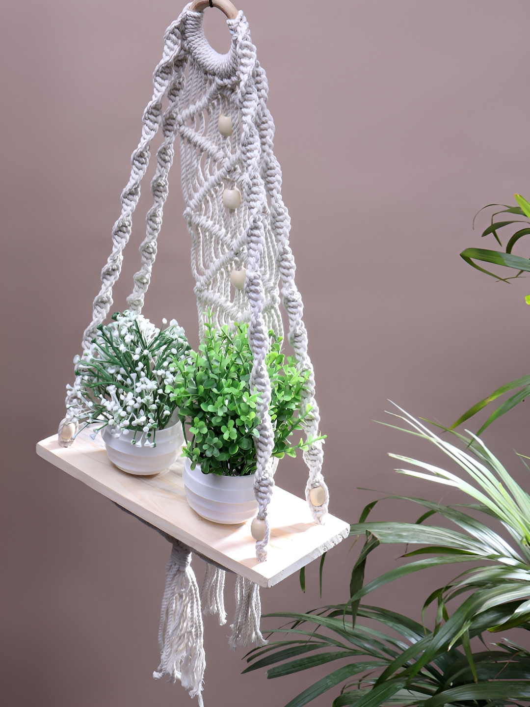 Akaar White & Beige MDF Wall Shelf