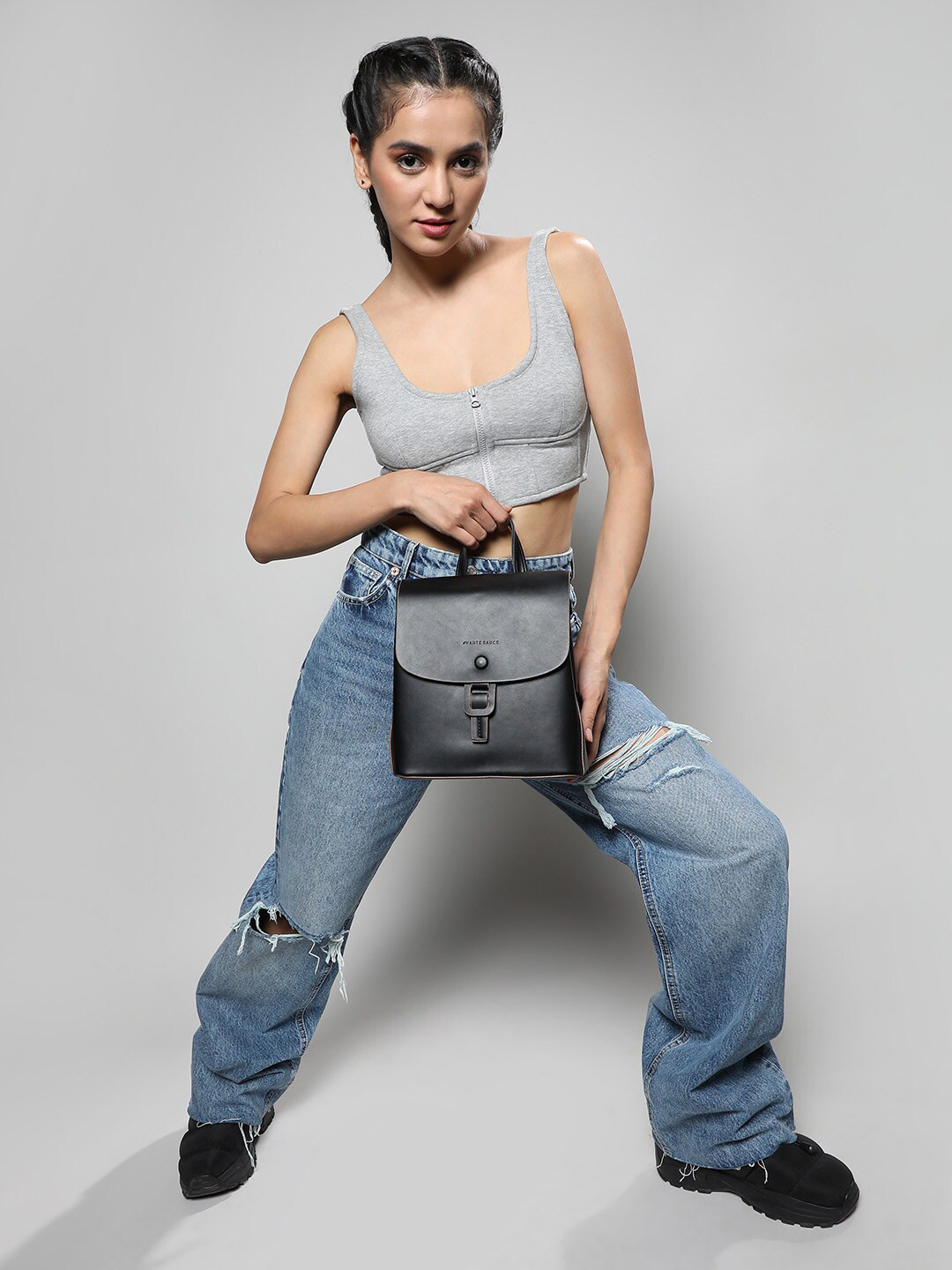 HAUTE SAUCE   Buckle Flap Non-Padded Leather Small Backpack