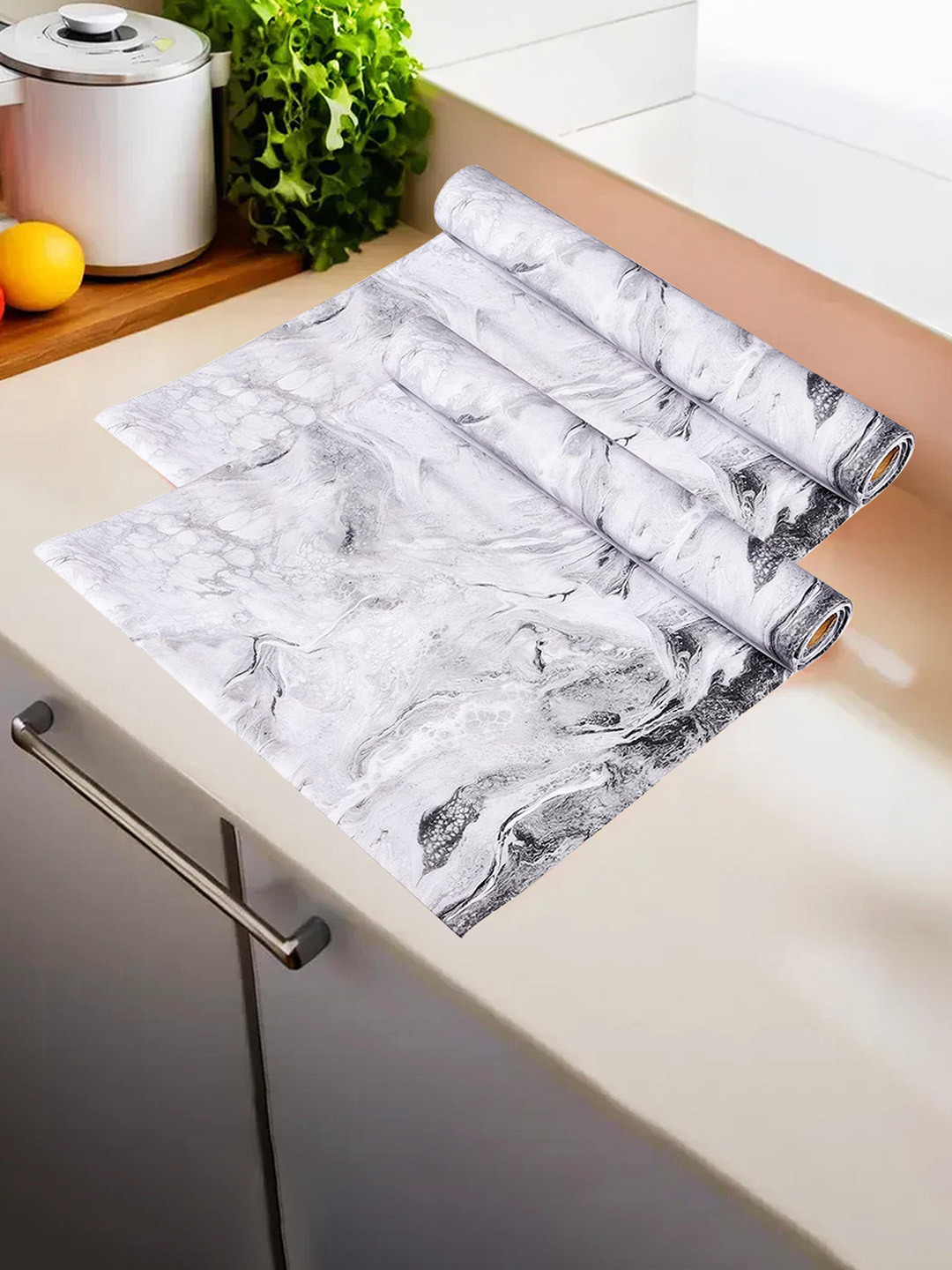 Kuber Industries Grey 2 Pieces Abstract Printed Shelf Liners