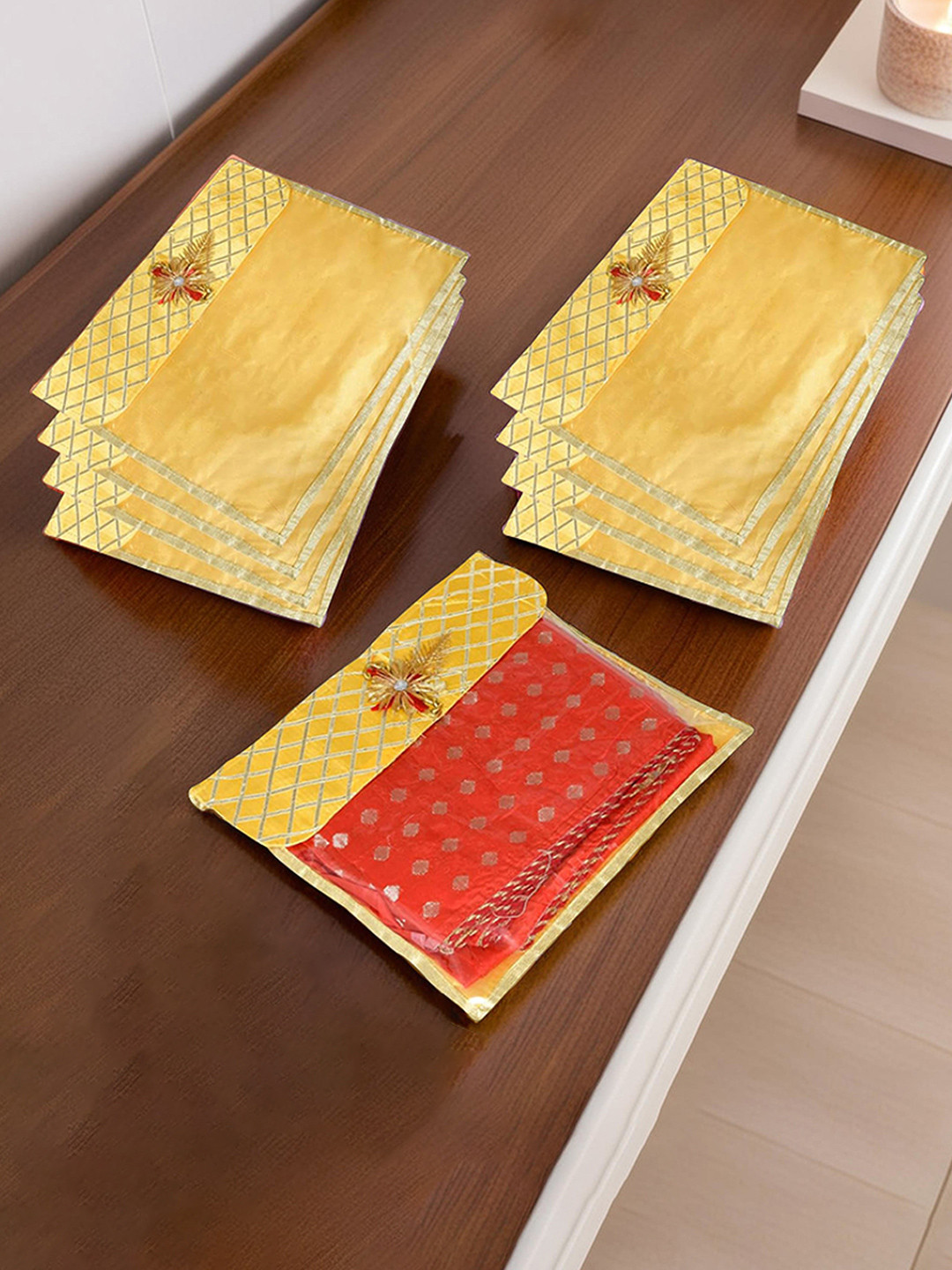Kuber Industries Yellow & Gold Toned 9 Pieces Saree Cover Organisers