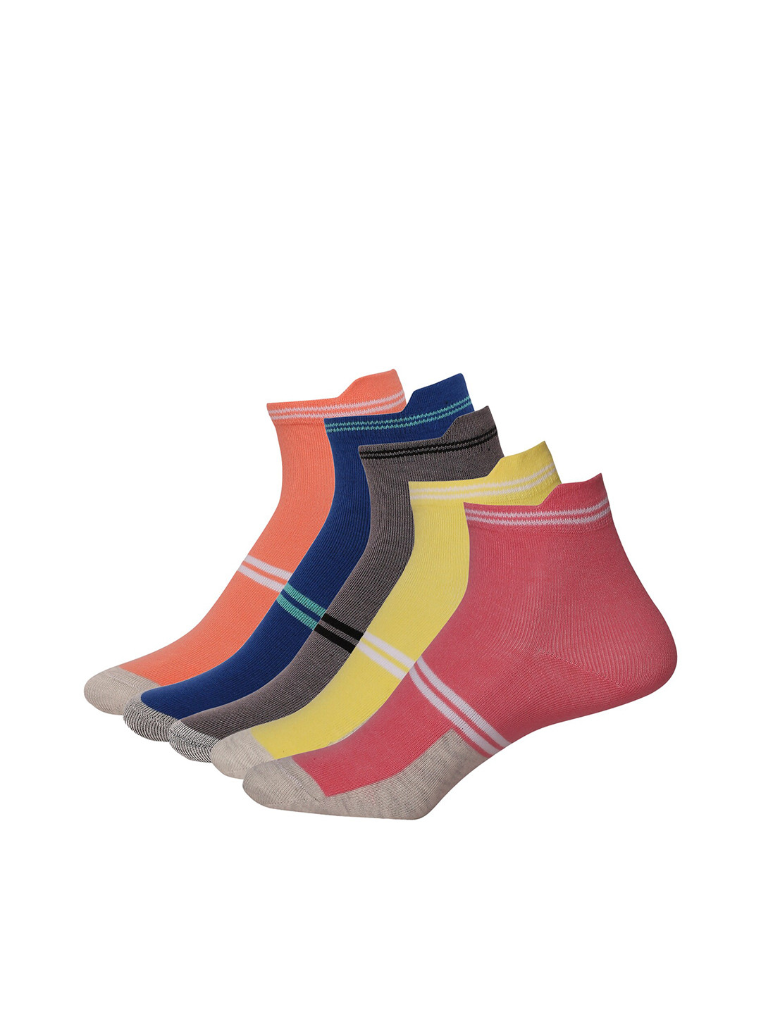 Feelings Women Pack Of 5 Assorted Striped Cotton Ankle-Length Socks