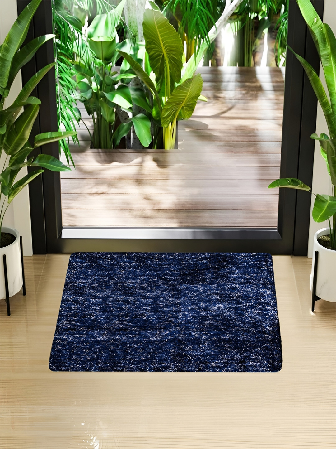 Kuber Industries Pack of 2 Blue & Brown Patterned Doormat