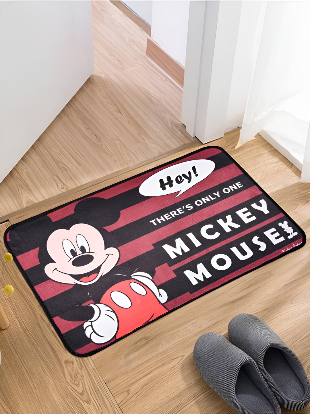 Kuber Industries Black & Red 3 Pieces Self Design Disney Doormats