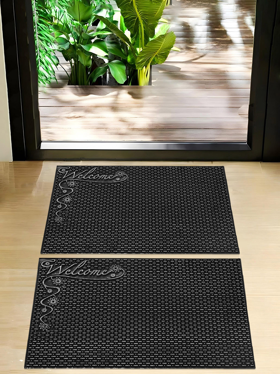 Kuber Industries Pack of 2 Welcome Textured Entry Way Door Mats