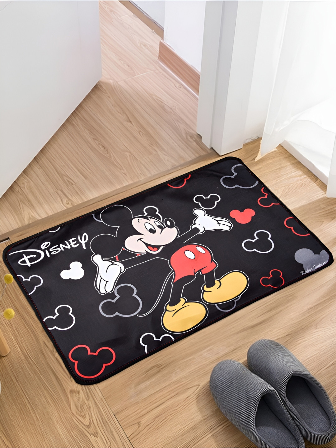 Kuber Industries Black & Red 3 Pieces Self Design Disney Doormats