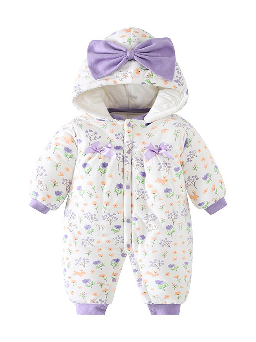 StyleCast Infant Girls Purple & White Printed Hooded Romper