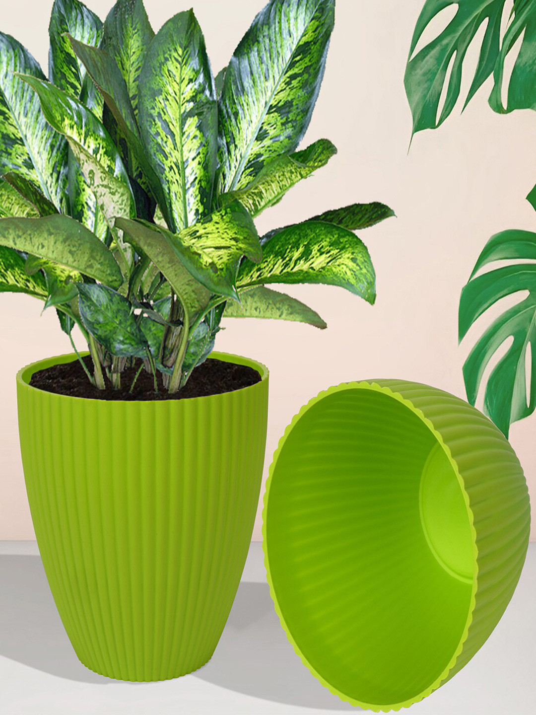 Kuber Industries Green Textured 6 Pieces Balcony Textured Planters