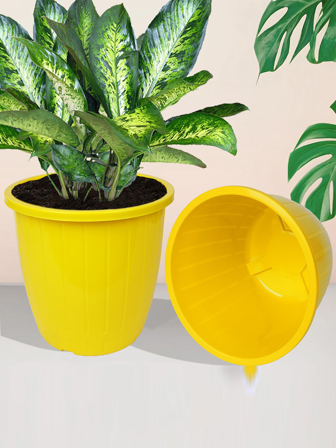 Kuber Industries Yellow & Blue 5 Pcs Textured Planters Pots