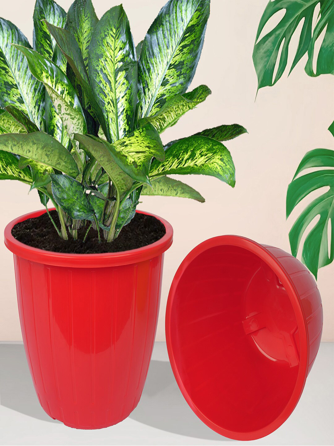Kuber Industries Red 6 Pieces Textured Planters Pots
