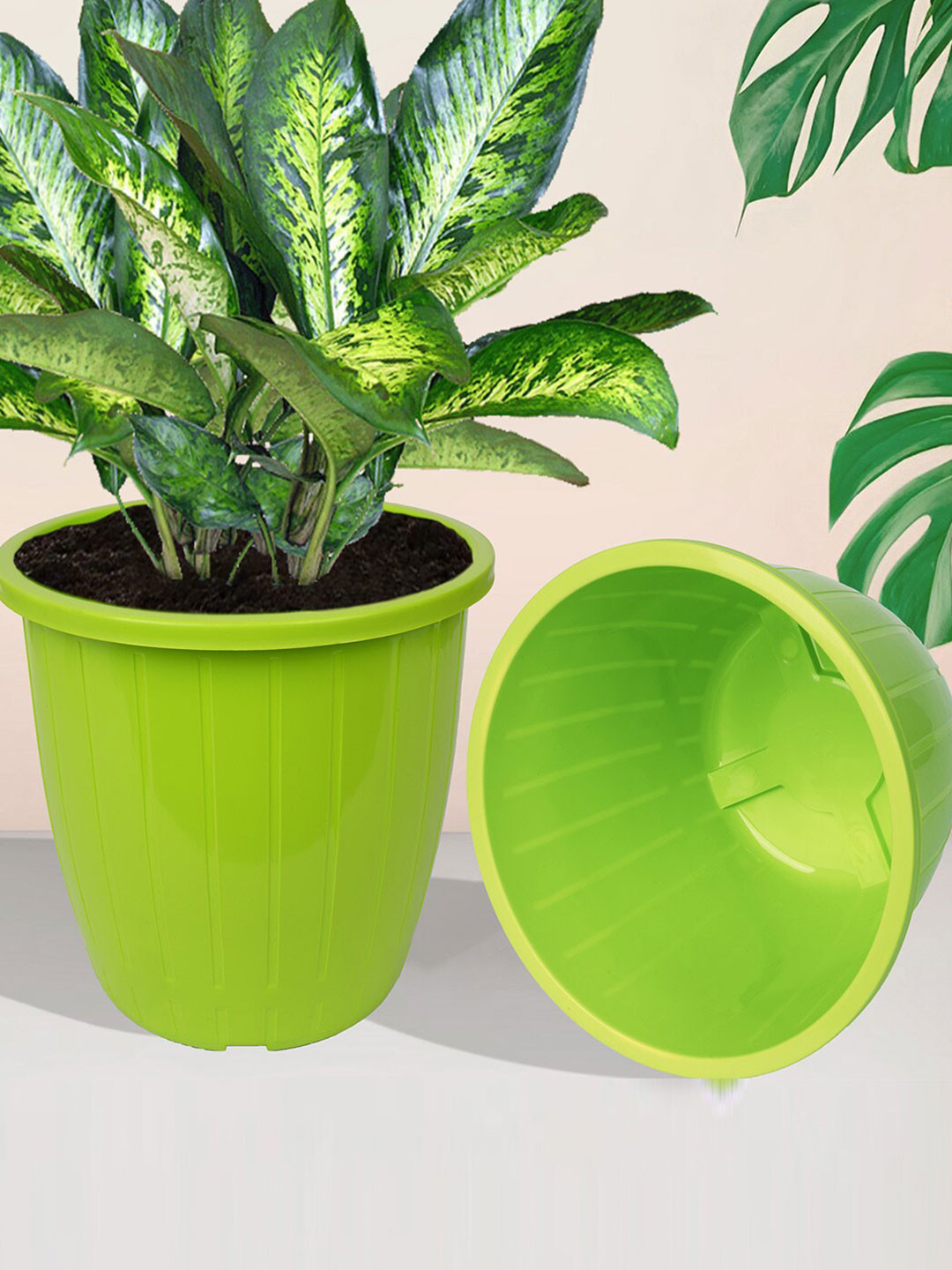 Kuber Industries Green & Blue 4 Pieces Balcony Textured Planters