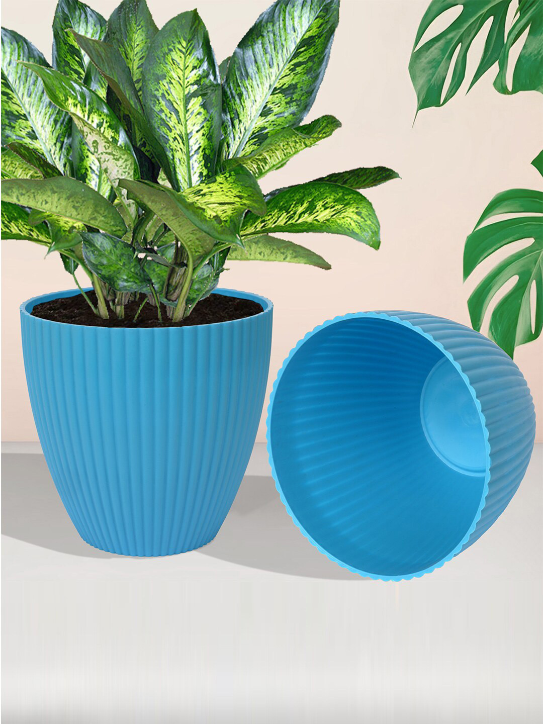 Kuber Industries Blue & Yellow 6 Pieces Textured Planters Pots