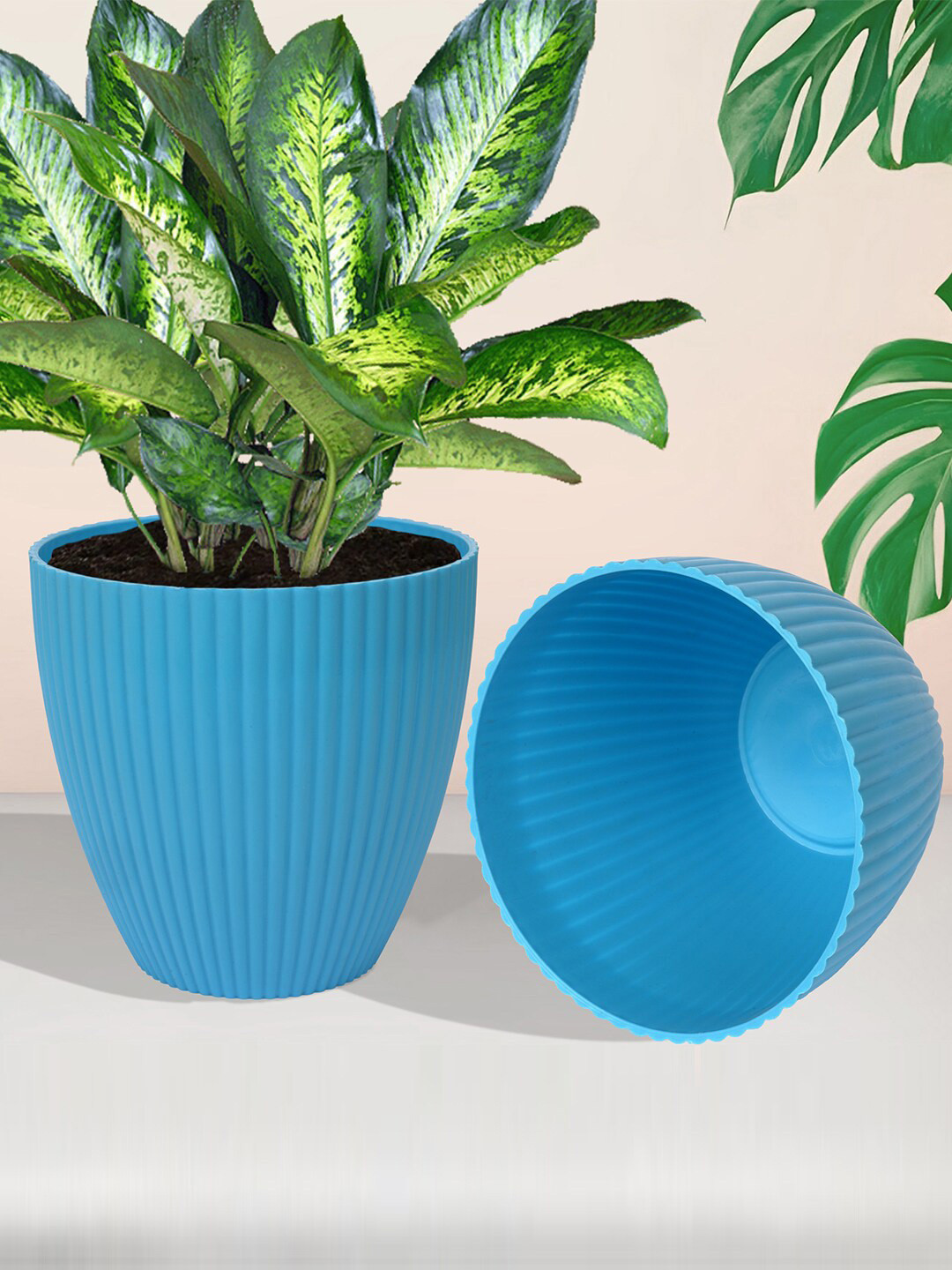 Kuber Industries 5-Pcs Red & Blue Textured Indoor & Outdoor Flower Pots