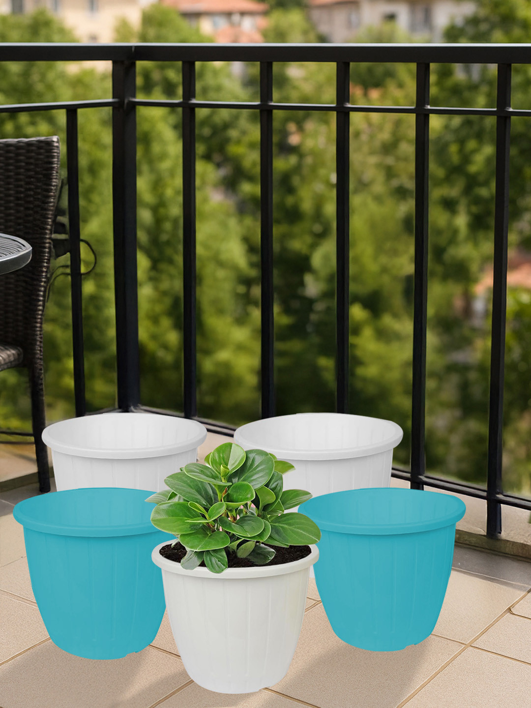 Kuber Industries  Grey & Blue 5 Pcs Textured Indoor & Outdoor Flower Pots