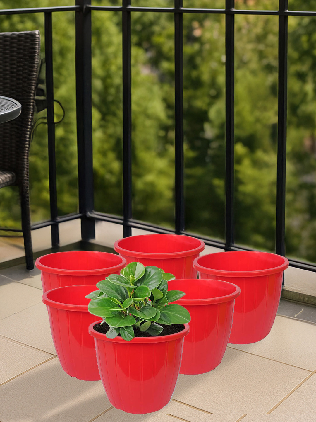 Kuber Industries Red 6 Pcs Textured Indoor & Outdoor Flower Pots