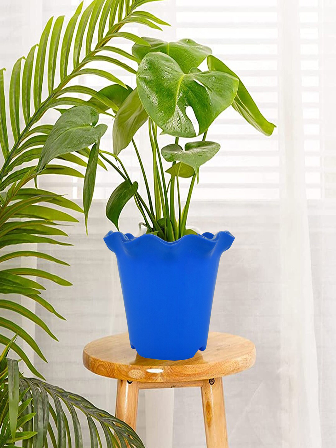 Kuber Industries 4-Pcs Blue Textured Indoor & Outdoor Flower Pots