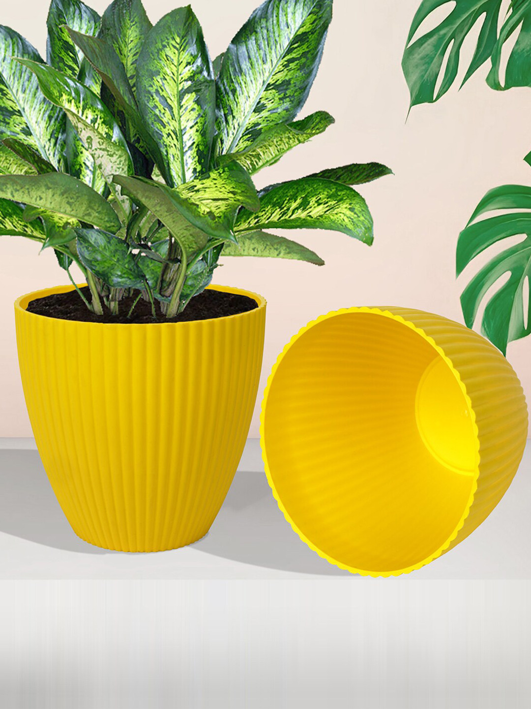 Kuber Industries Yellow 5 Pieces Textured Indoor & Outdoor Flower Pots