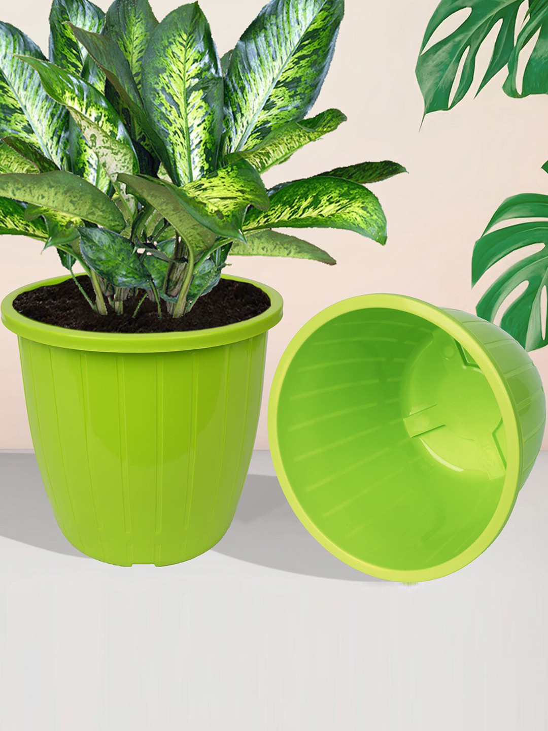 Kuber Industries Blue & Green 5 Pcs Textured Indoor & Outdoor Flower Pots