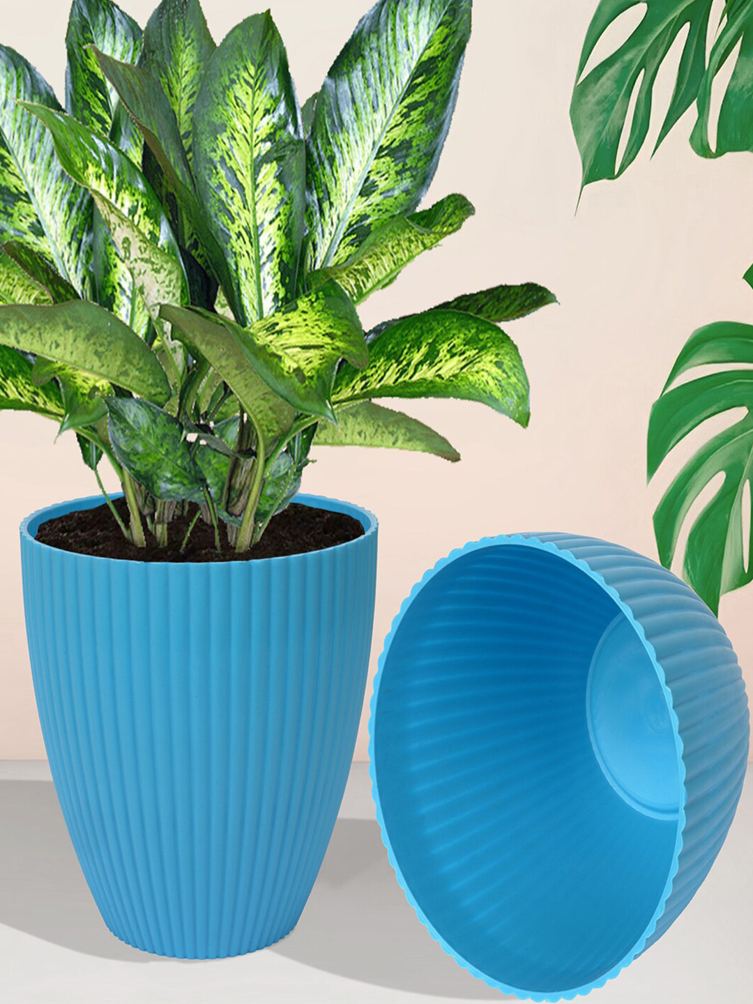 Kuber Industries Blue & White 5 Pieces Planter Pots