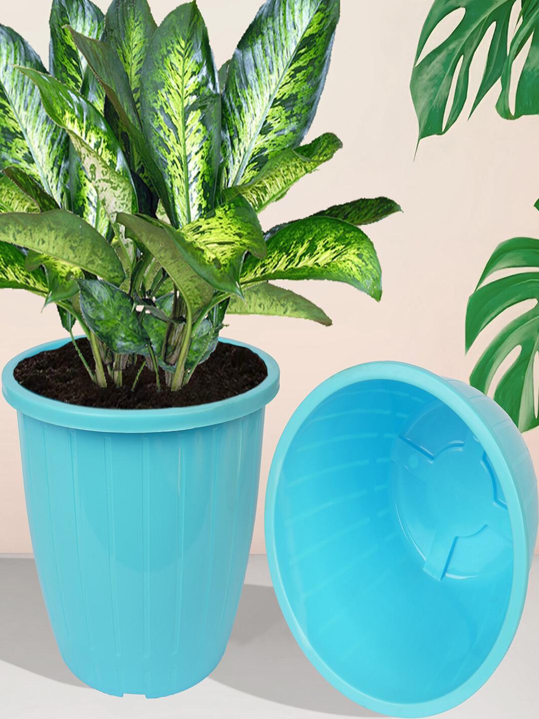 Kuber Industries 5-Pcs Blue Textured Indoor & Outdoor Flower Pots