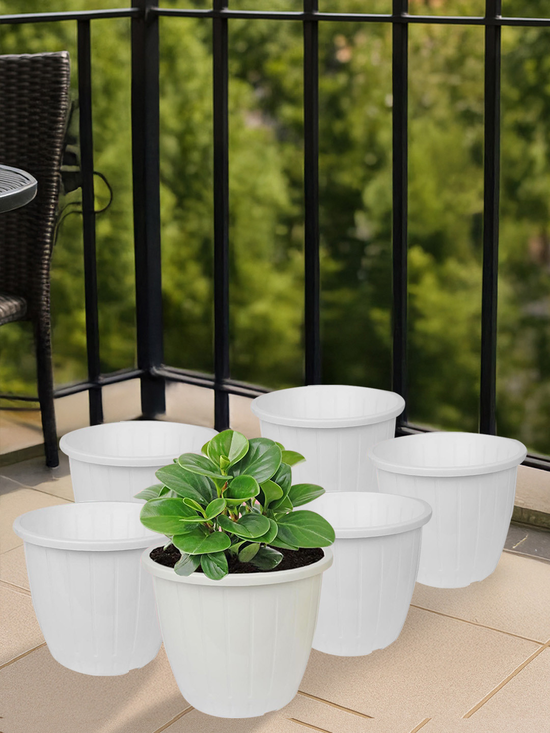 Kuber Industries 6 Pieces White Planter Pots
