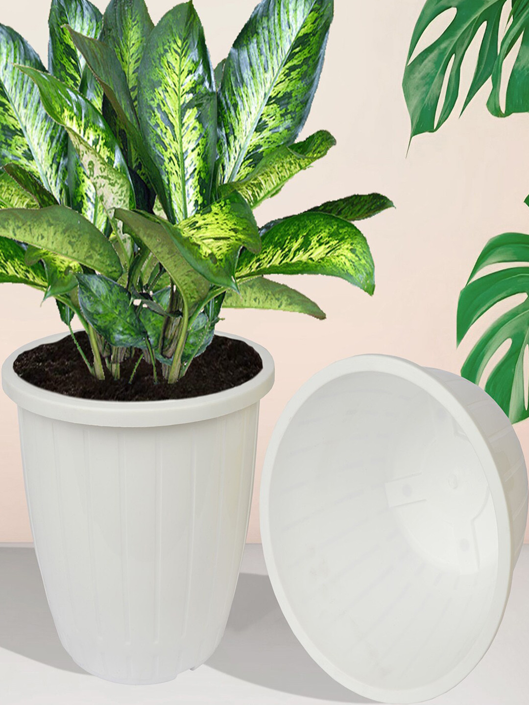 Kuber Industries White 4 Pieces Indoor & Outdoor Planter Pots