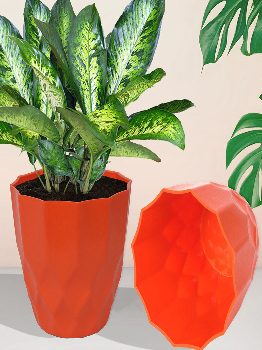 Kuber Industries Orange 6 Pcs Planter Pot